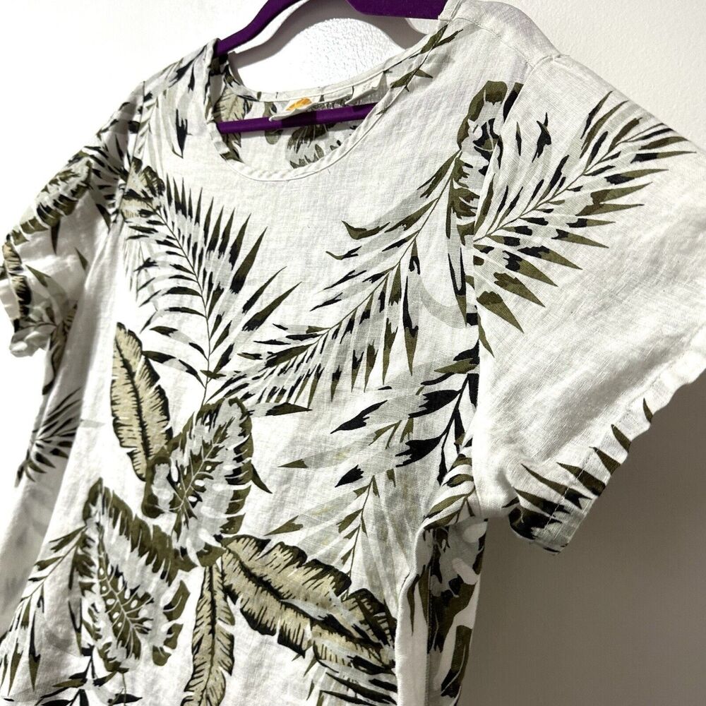 C&C California Women’s 100% Linen Top Size 1X Printed  Short Sleeve Blouse NWT - Picture 3 of 5